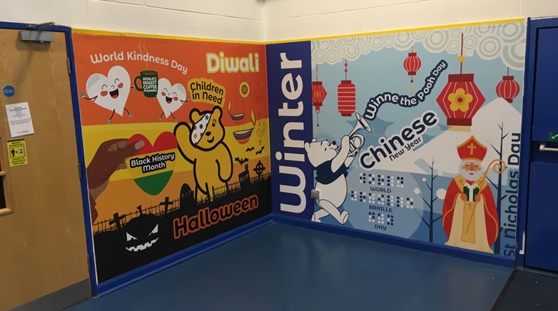 Sacriston Academy hall school wall graphics